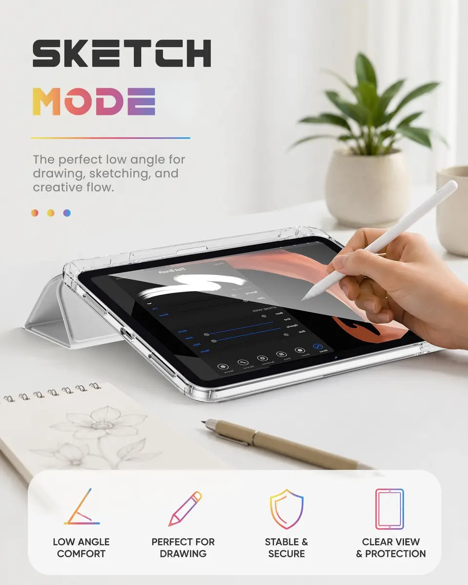 INFILAND Clear Case for iPad 10th Generation 10.9 Inch (2022) & iPad 11th Generation 11 Inch (2025) | Lightweight Shockproof TPU with Pencil Holder & Auto Sleep/Wake - view 7