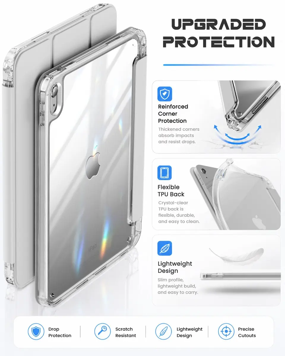 INFILAND Clear Case for iPad 10th Generation 10.9 Inch (2022) & iPad 11th Generation 11 Inch (2025) | Lightweight Shockproof TPU with Pencil Holder & Auto Sleep/Wake - view 4