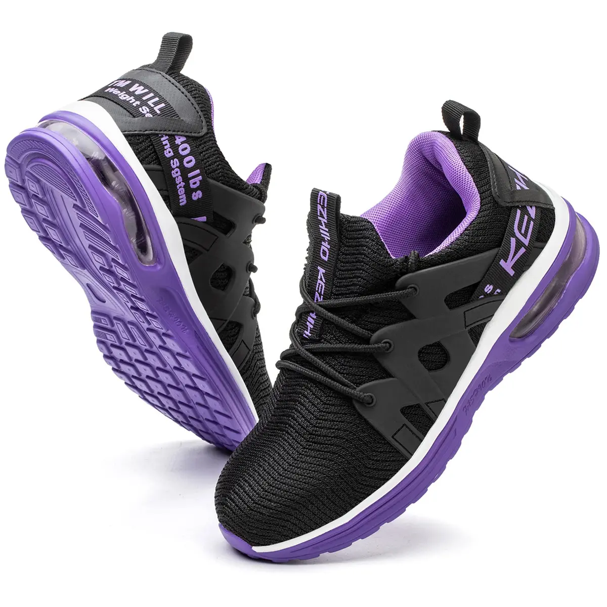 Kezhiho Women's Steel Toe Work Shoes, Air Cushion, Breathable Mesh, Size 7, Black Purple - main product image