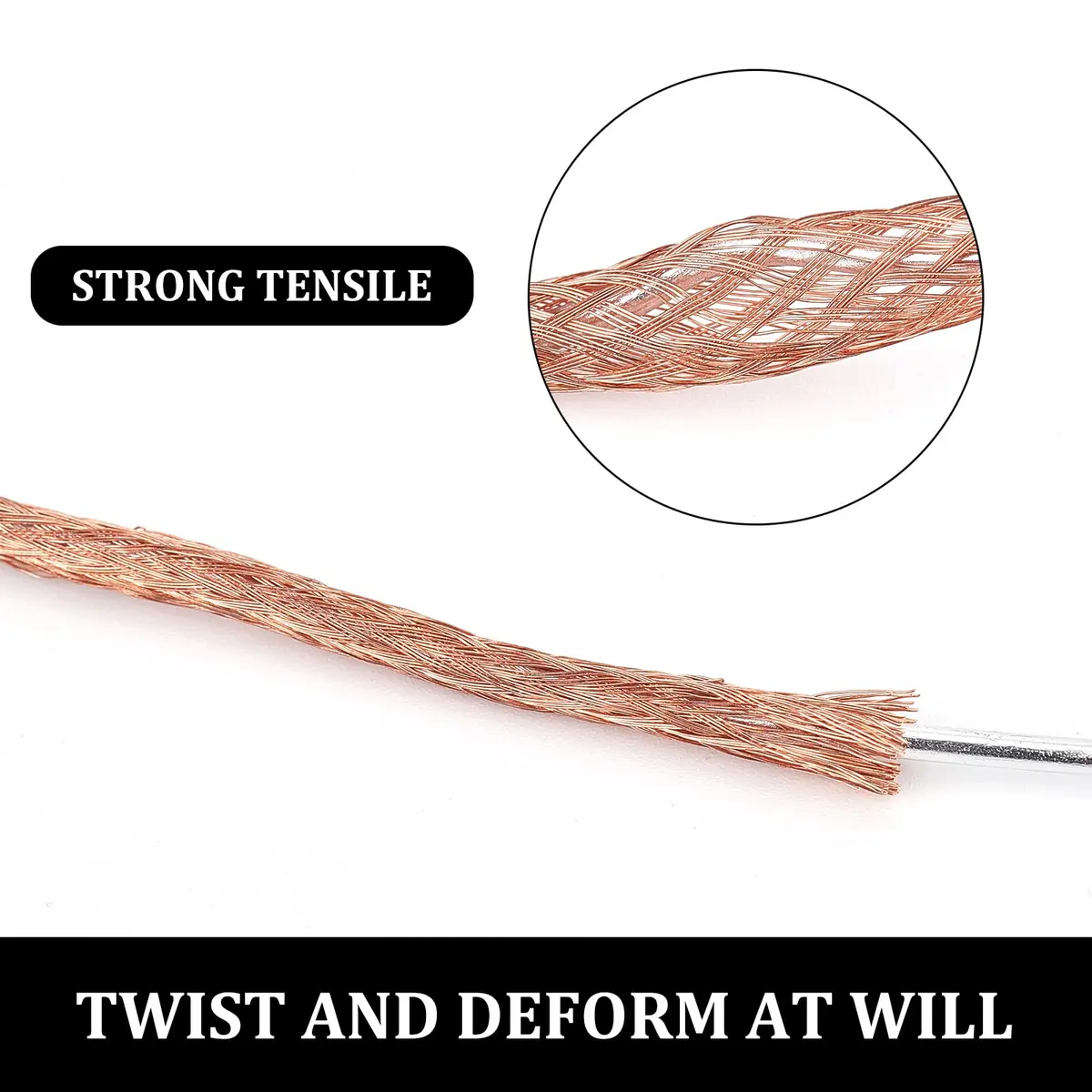 BENECREAT 3mm Flat Copper Braided Ground Strap 8m (26ft) | 1.5mm² Conductor for Noise Reduction - view 5