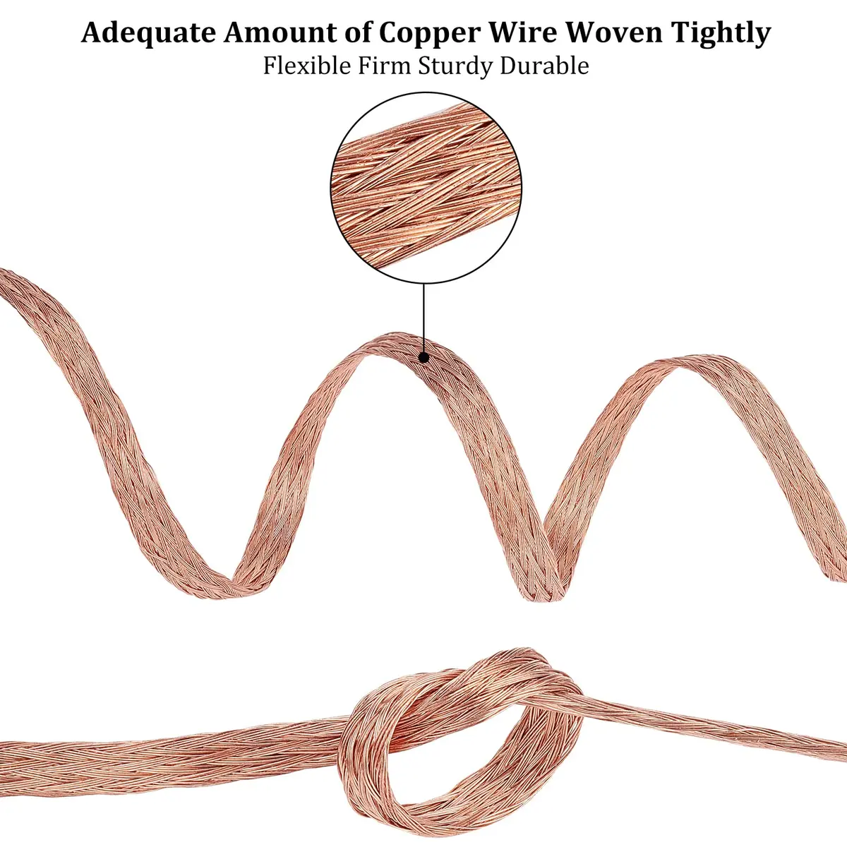 BENECREAT 3mm Flat Copper Braided Ground Strap 8m (26ft) | 1.5mm² Conductor for Noise Reduction - view 4