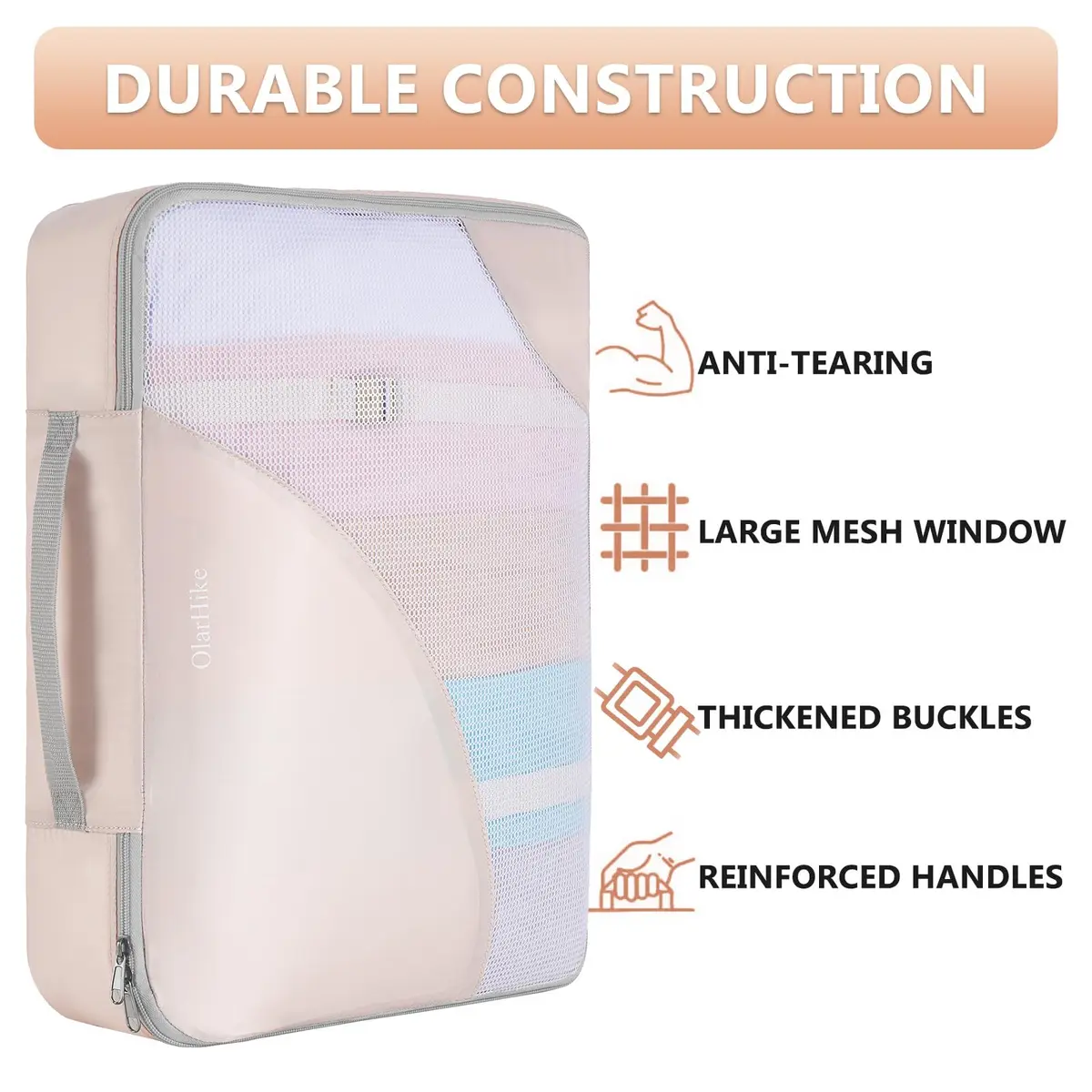 OlarHike 8 Set Packing Cubes for Travel | Durable Suitcase Organizer with Shoe & Toiletry Bag (8 Pack, Cream) - view 4