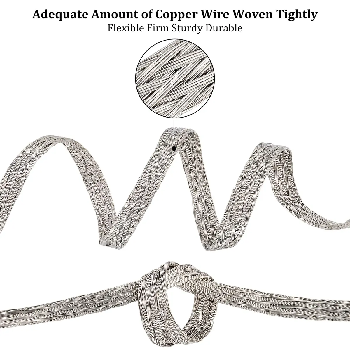 BENECREAT Braided Tinned Copper Wire 3mm Wide, 0.8mm Thick, 26Ft (8m) | Flat Flexible Grounding Lead Wire for Noise Reduction - view 4