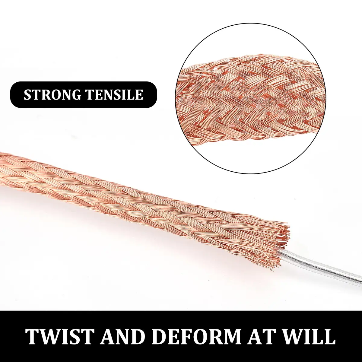 BENECREAT Flat Braided Pure Copper Wire 4m (13Ft) | 9mm Wide, 1mm Thick, 4mm² Cross-Section for Grounding & Noise Reduction - view 5