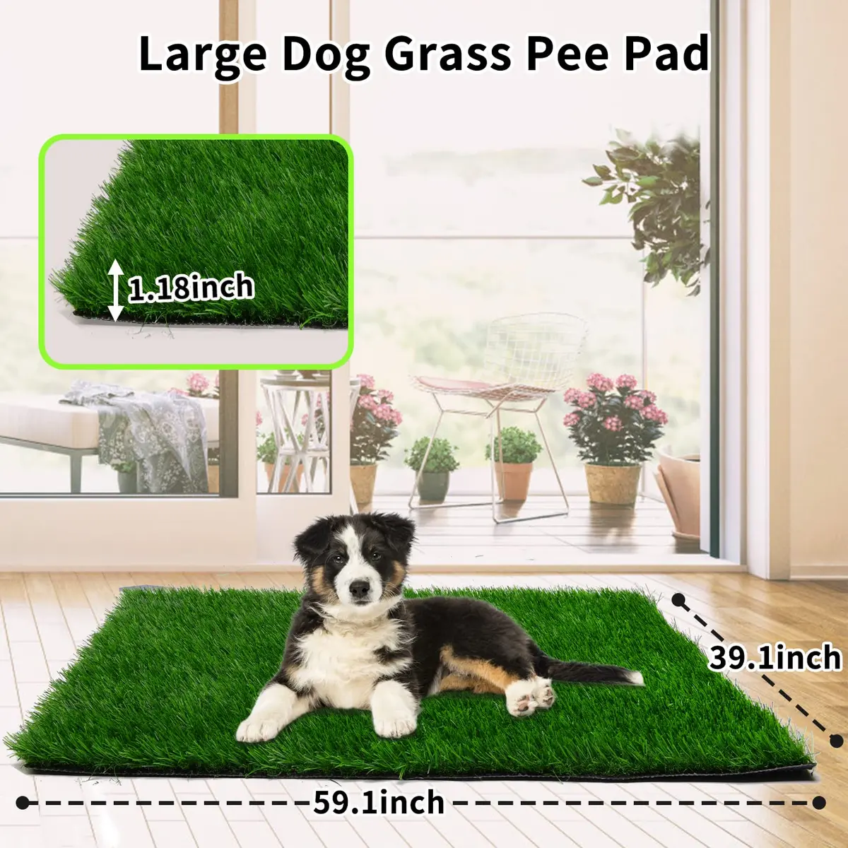 PICK FOR LIFE Artificial Grass Dog Potty Pad 150cm x 100cm (59.1x39.4in) | Fast-Drain & Easy-Clean for Indoor/Outdoor Use - view 2