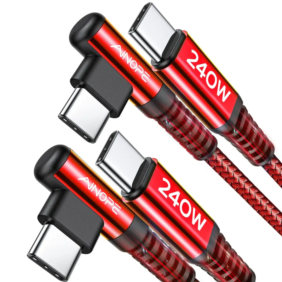 AINOPE 240W USB-C Cable 2.0m (6.6ft) Right Angle Red | Fast Charging Data Transfer - main product image