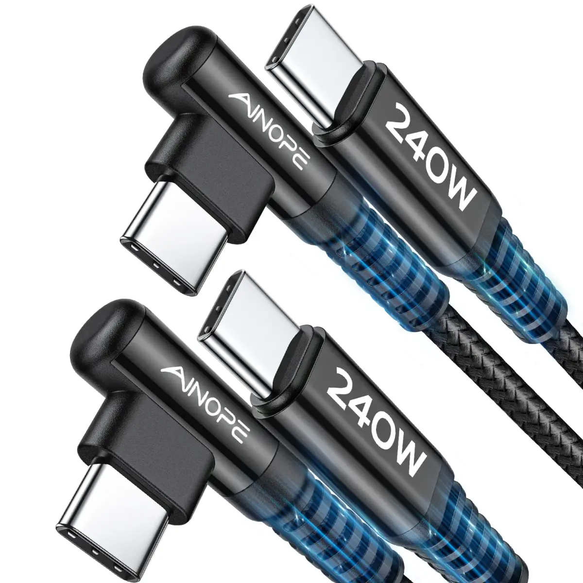 AINOPE 240W USB C to USB C Cable 2.0m (6.6ft) 2-Pack | Right Angle Fast Charging Cord for iPhone 16, MacBook Pro, Samsung - main product image