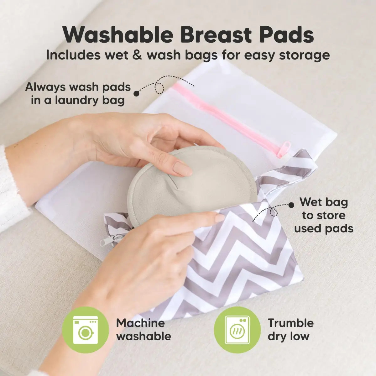 KeaBabies Organic Nursing Pads M 4.6" (14-Pack Neutrals) | 3-Layer Absorbent Bamboo Viscose - view 4