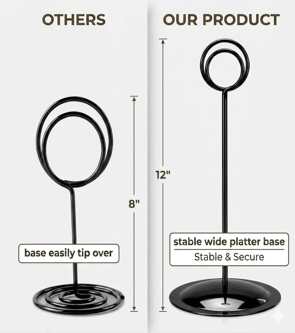 HOHIYA 12 Pack Black Table Number Holders 12" Tall | Modern Pedestal Stands for Weddings & Events - view 5