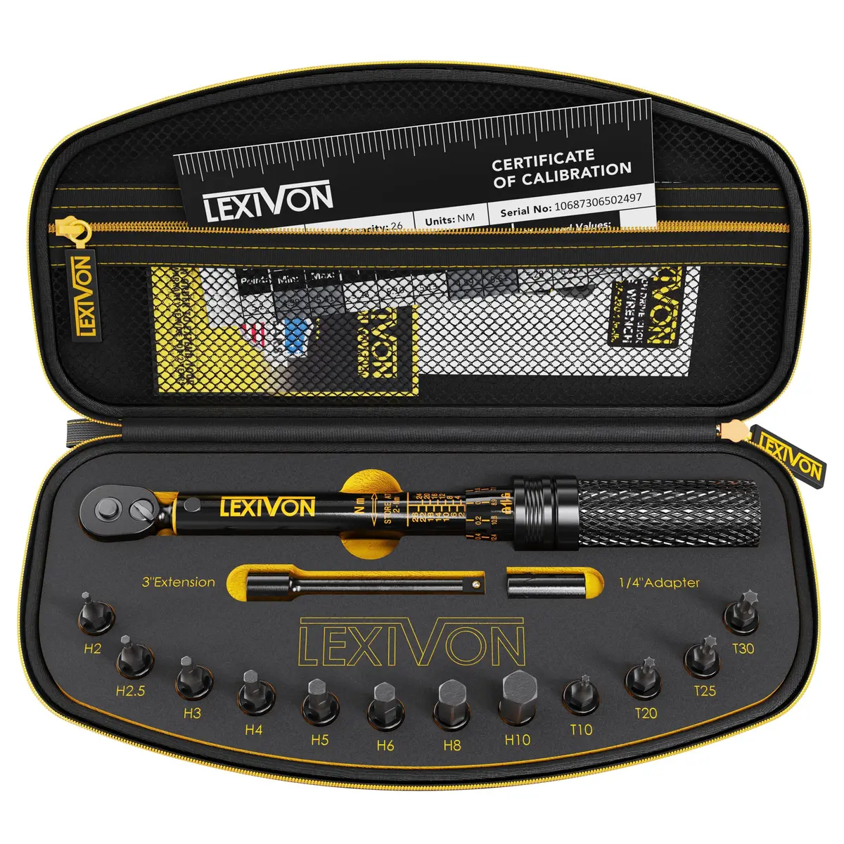 LEXIVON 1/4-Inch Drive Click Torque Wrench 15-Piece Kit | 2-26 Nm (17.7-230.1 in-lb) Dual-Direction, 72-Tooth Gear - main product image