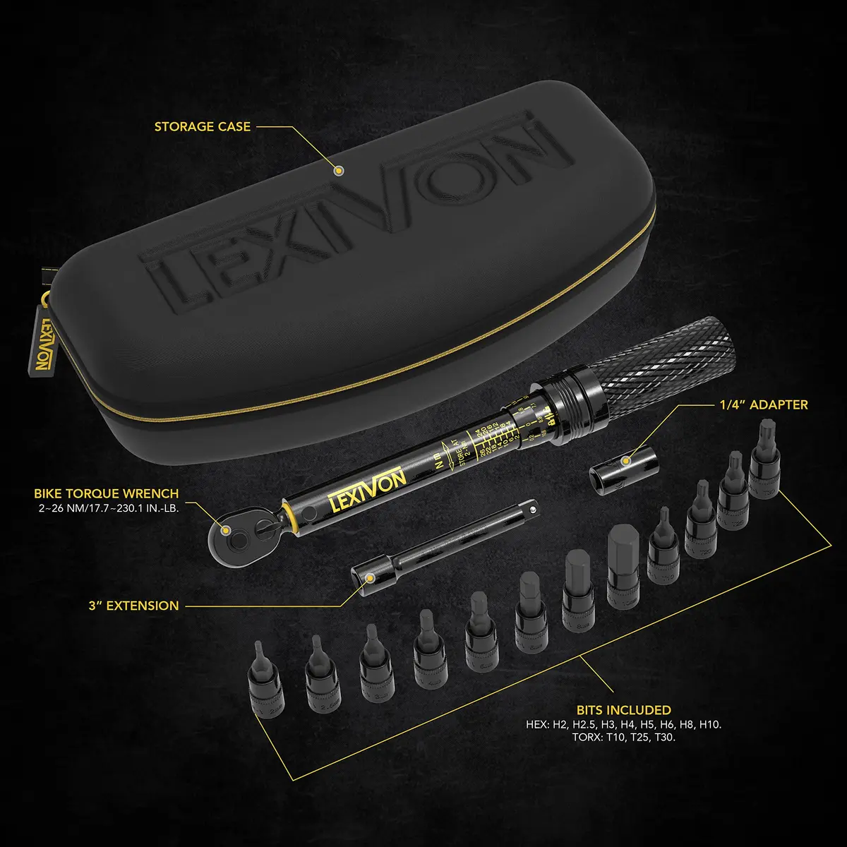 LEXIVON 1/4-Inch Drive Click Torque Wrench 15-Piece Kit | 2-26 Nm (17.7-230.1 in-lb) Dual-Direction, 72-Tooth Gear - view 3