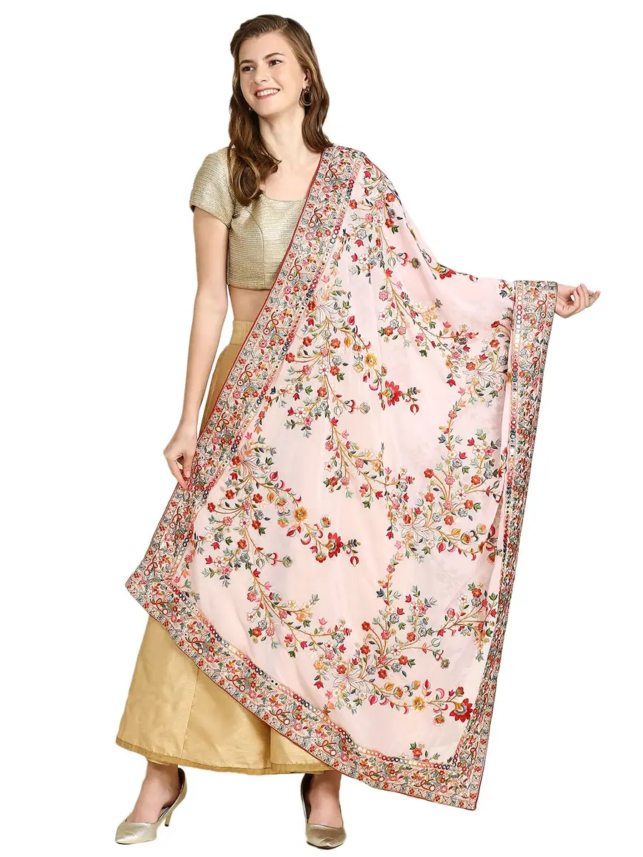 DUPATTA BAZAAR Women's Georgette Dupatta with Heavy Embroidery | Peach & Multi, 2.5m - main product image