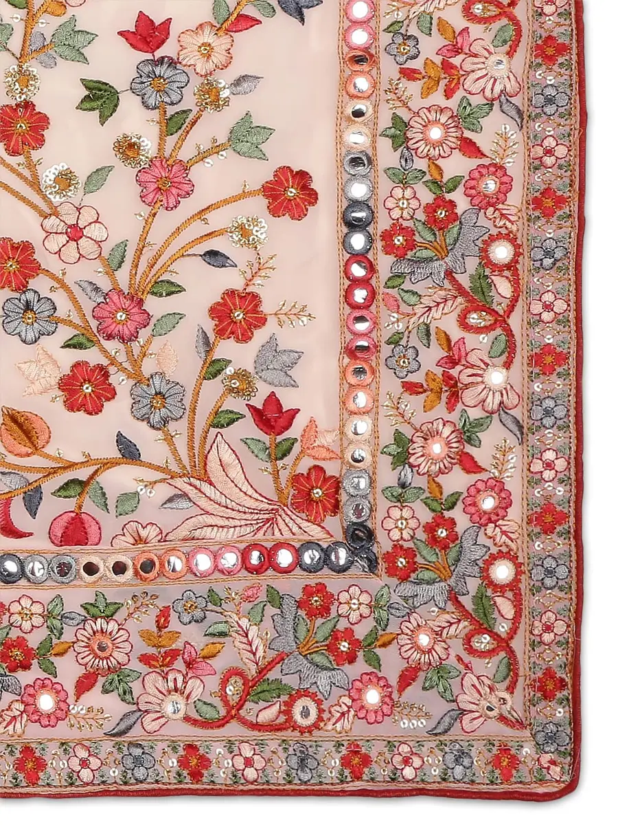 DUPATTA BAZAAR Women's Georgette Dupatta with Heavy Embroidery | Peach & Multi, 2.5m - view 6