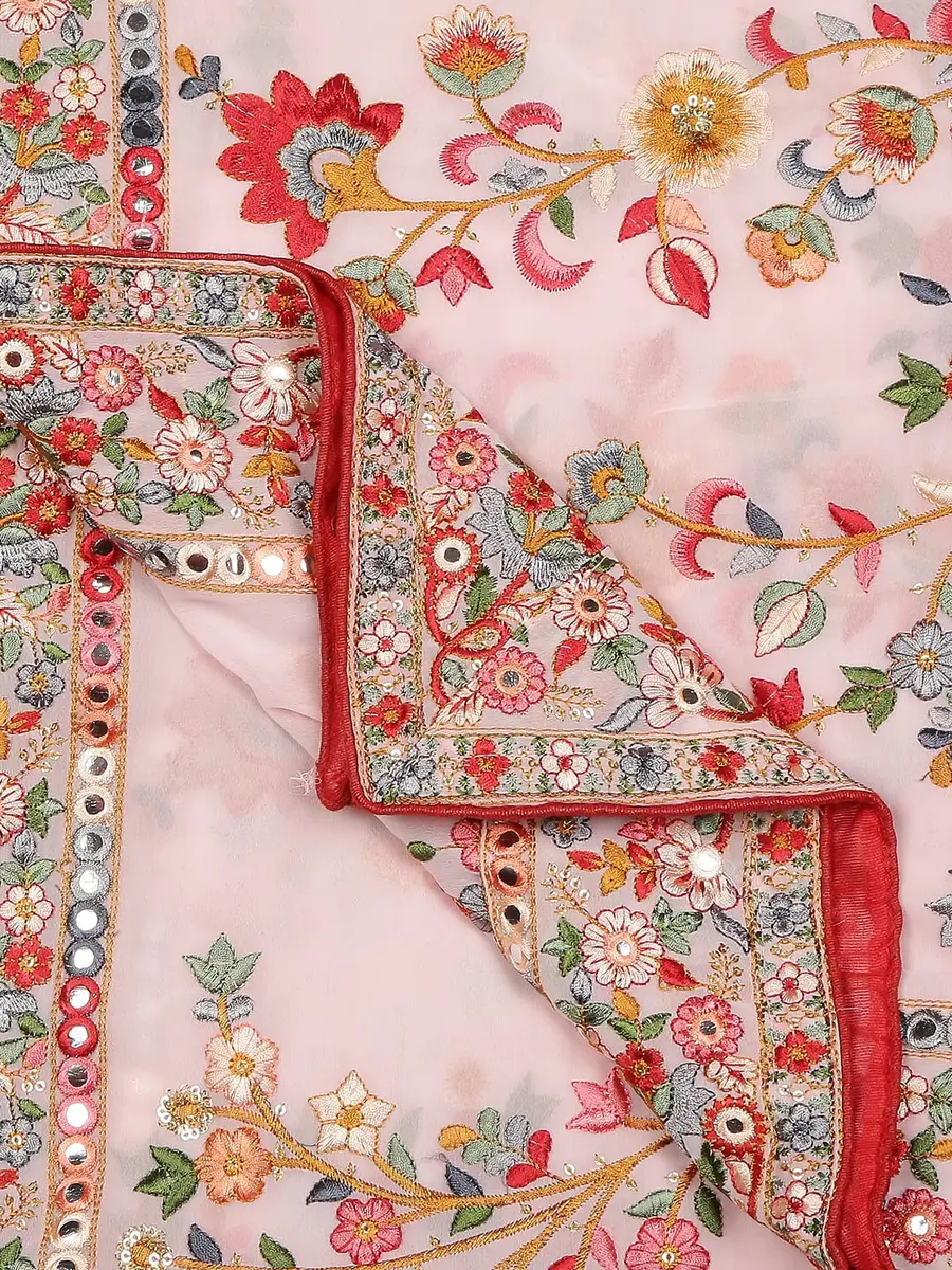DUPATTA BAZAAR Women's Georgette Dupatta with Heavy Embroidery | Peach & Multi, 2.5m - view 7