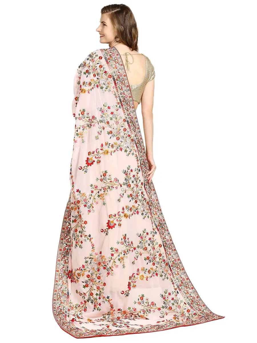 DUPATTA BAZAAR Women's Georgette Dupatta with Heavy Embroidery | Peach & Multi, 2.5m - view 3