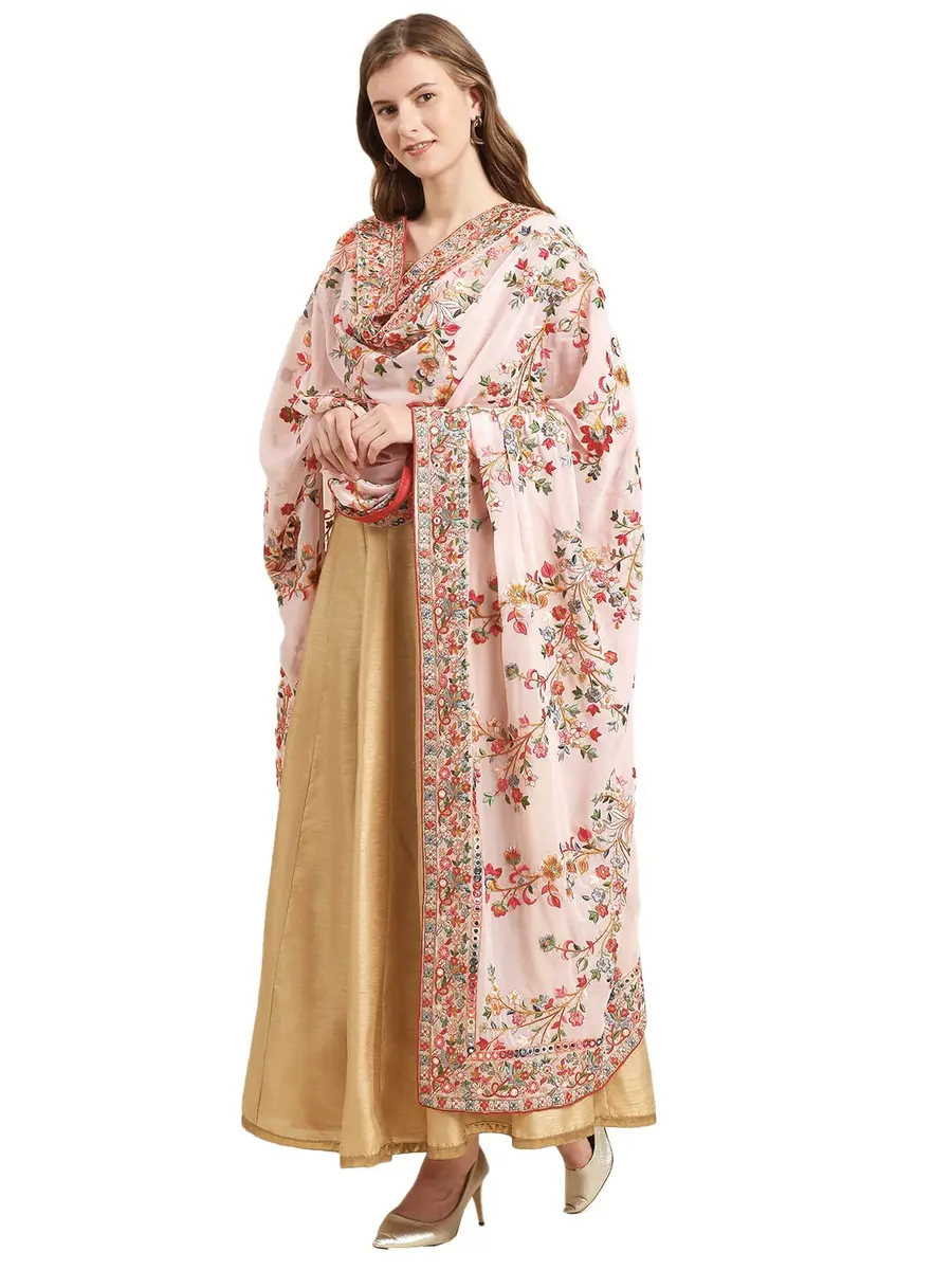DUPATTA BAZAAR Women's Georgette Dupatta with Heavy Embroidery | Peach & Multi, 2.5m - view 4