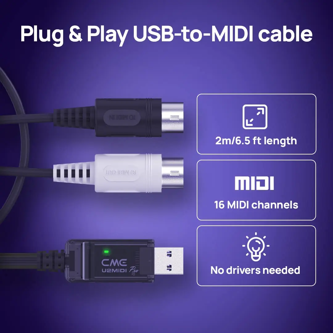 CME U2MIDI Pro - High-Speed USB MIDI Cable with Filter & Mapper 6.5ft | Plug & Play MIDI Interface for Computer & Instruments - view 8