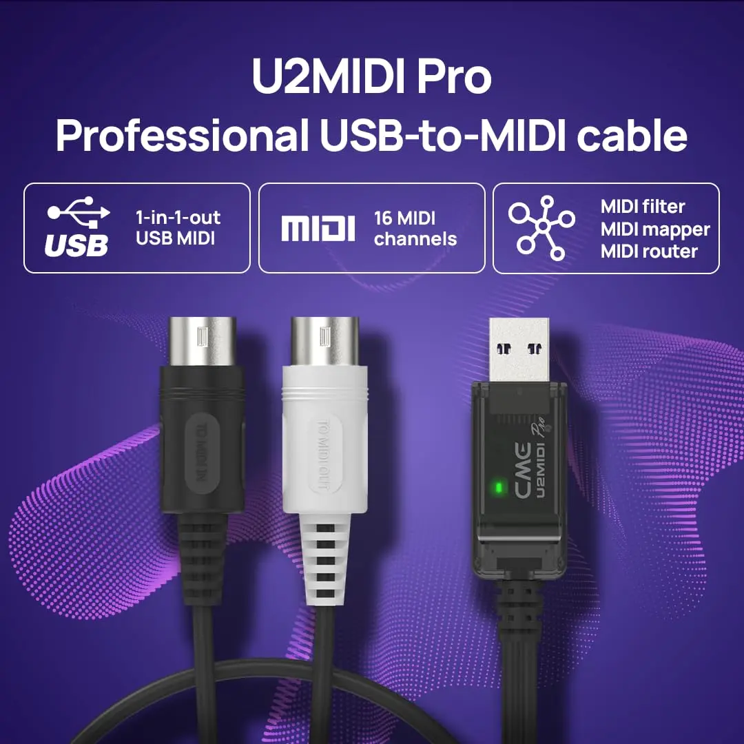CME U2MIDI Pro - High-Speed USB MIDI Cable with Filter & Mapper 6.5ft | Plug & Play MIDI Interface for Computer & Instruments - view 3