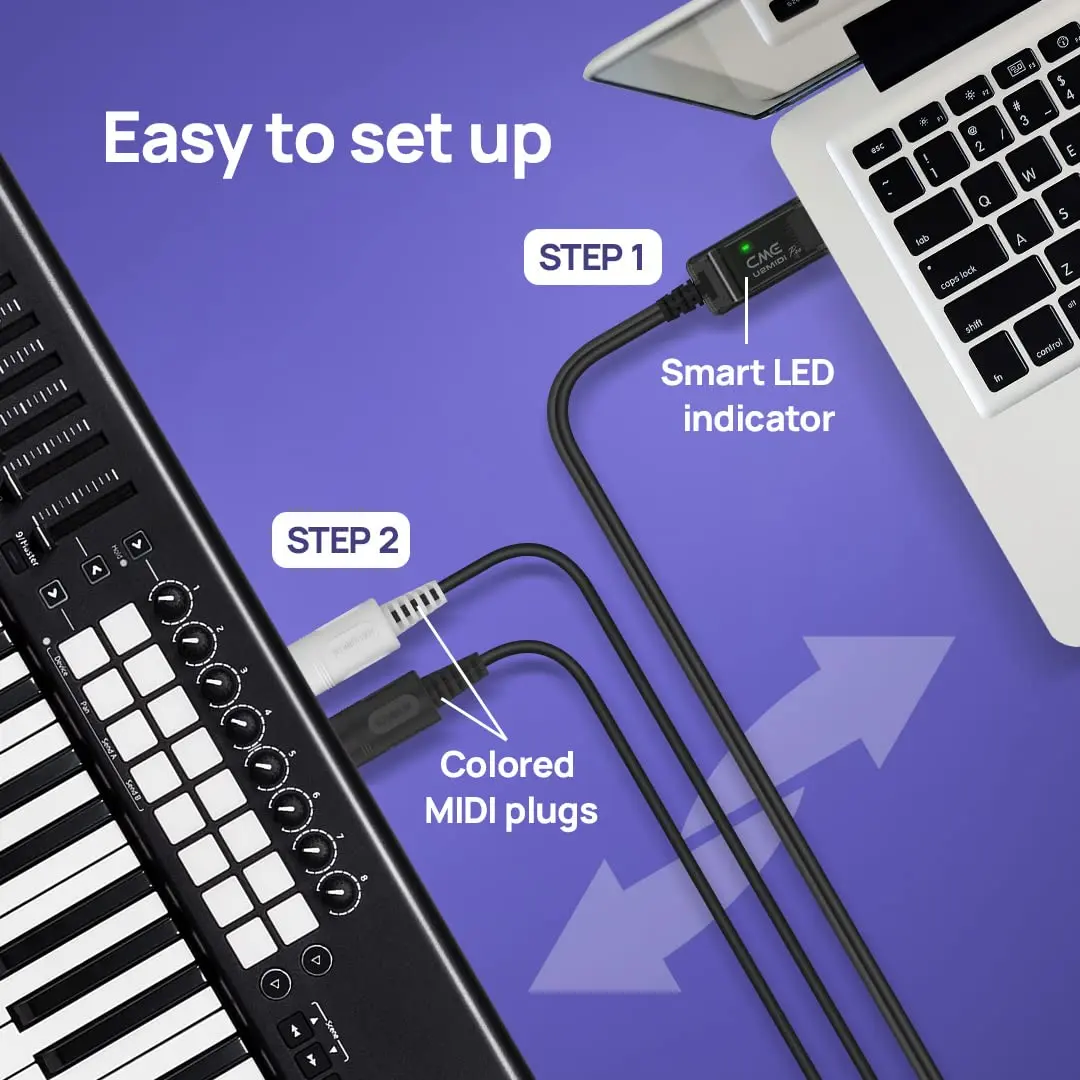 CME U2MIDI Pro - High-Speed USB MIDI Cable with Filter & Mapper 6.5ft | Plug & Play MIDI Interface for Computer & Instruments - view 4