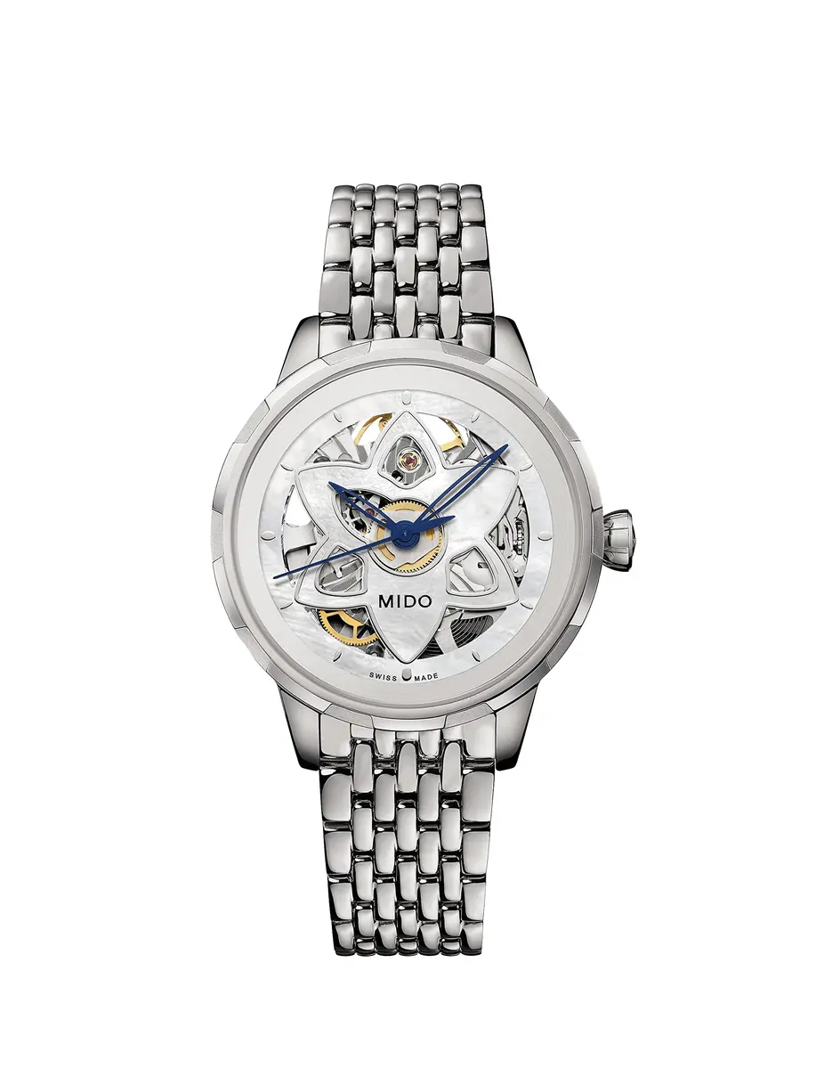 MIDO Rainflower Blossom Swiss Automatic Watch for Women | 34mm White Dial, Skeleton Movement - main product image