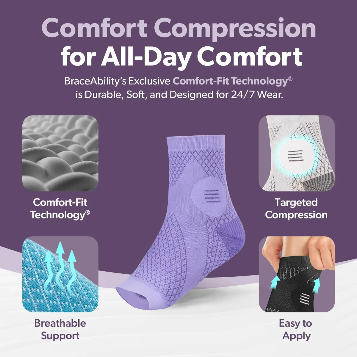 BraceAbility Large Gray Neuropathy Socks - 1 Pair | FDA Approved Medical Compression Garment for Nerve Pain - view 3