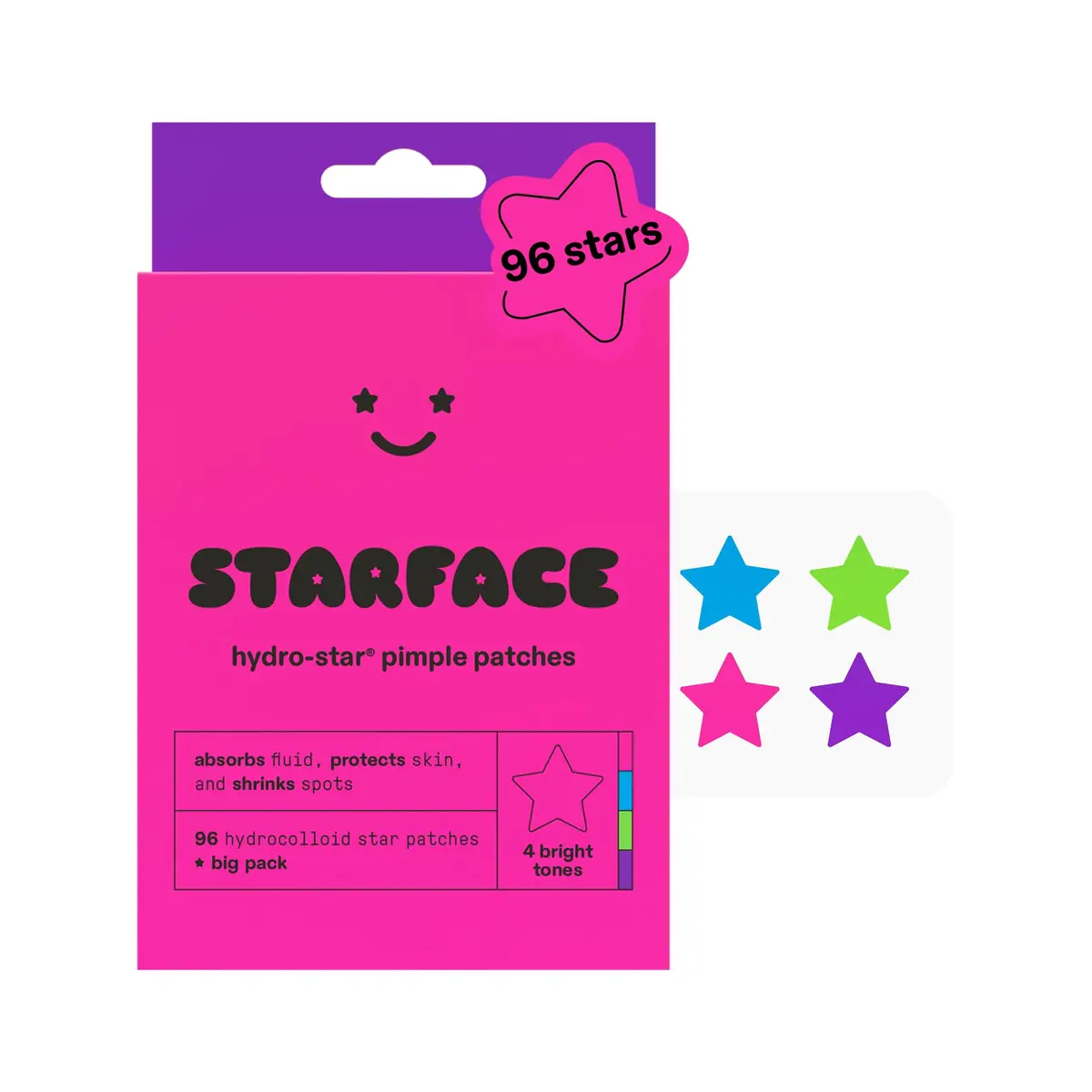 Starface Hydro-Star Party Pack Hydrocolloid Pimple Patches, 96 ct | Fun Star-Shaped Cover for Acne & Sensitive Skin - main product image
