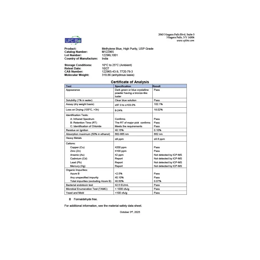 UFC Bio Methylene Blue Powder USP Grade 1 gram | Lab Chemical for Research & Manufacturing - view 6