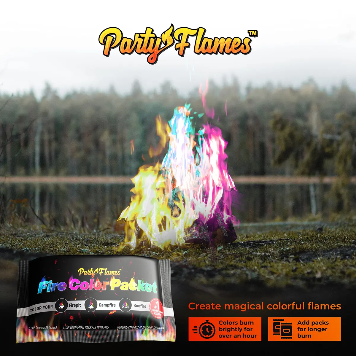 Party Flames Magic Campfire Fire Color Changing Packets 4 Pack | Rainbow Colored Flames for Fire Pit - view 2