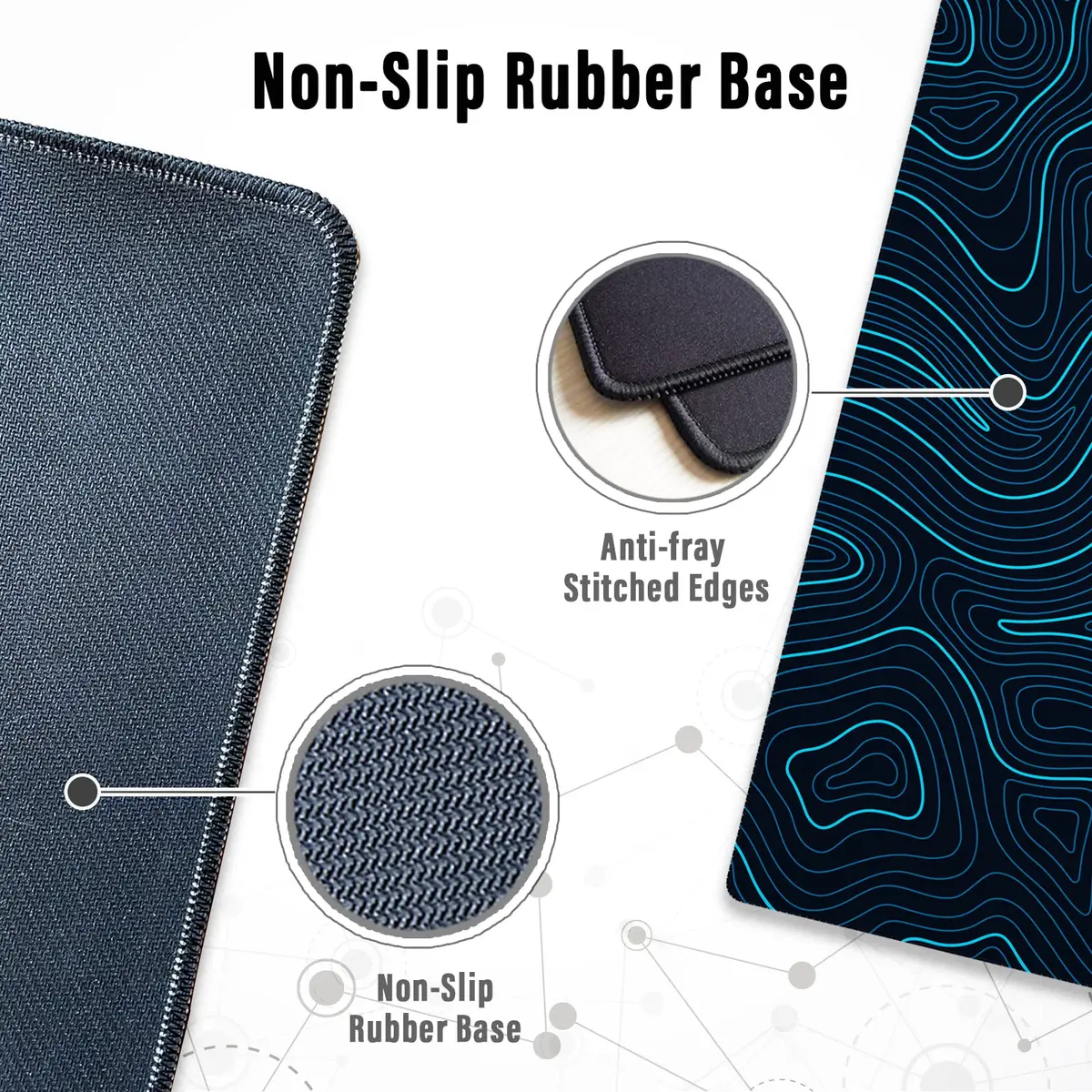 Ovenbird Gaming Mouse Pad with Stitched Edges, Topographic Map Blue Extended XL Mousepad for Desk, 80cm x 30cm, Rubber & Polyester - view 5