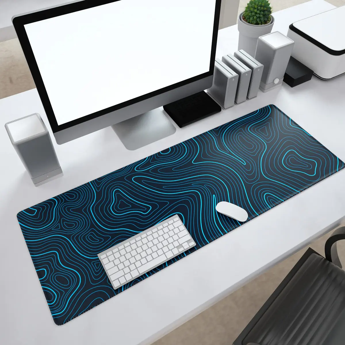 Ovenbird Gaming Mouse Pad with Stitched Edges, Topographic Map Blue Extended XL Mousepad for Desk, 80cm x 30cm, Rubber & Polyester - view 7