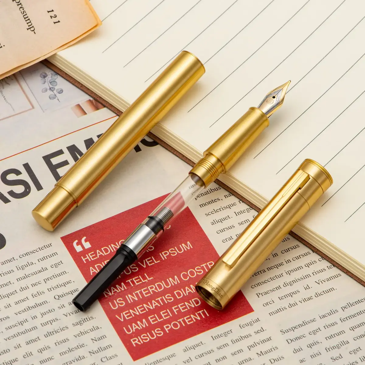 Asvine Solid Brass Fountain Pen Medium Nib 13.8cm (5.43 in) | Smooth Writing Classic Design with Converter and Metal Pen Case - view 6