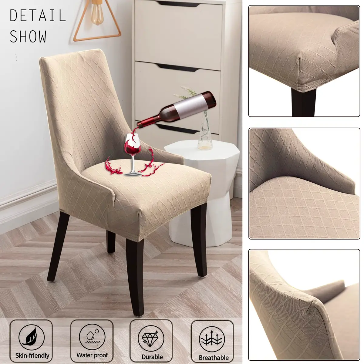 LANSHENG Reusable Wingback Chair Cover Khaki | Washable & Elastic Fit (120-130 chars) - view 6