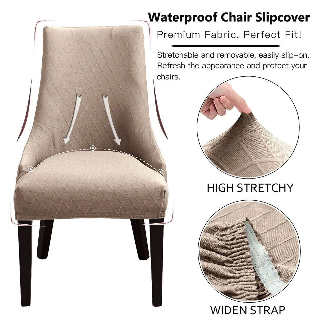 LANSHENG Reusable Wingback Chair Cover Khaki | Washable & Elastic Fit (120-130 chars) - view 7