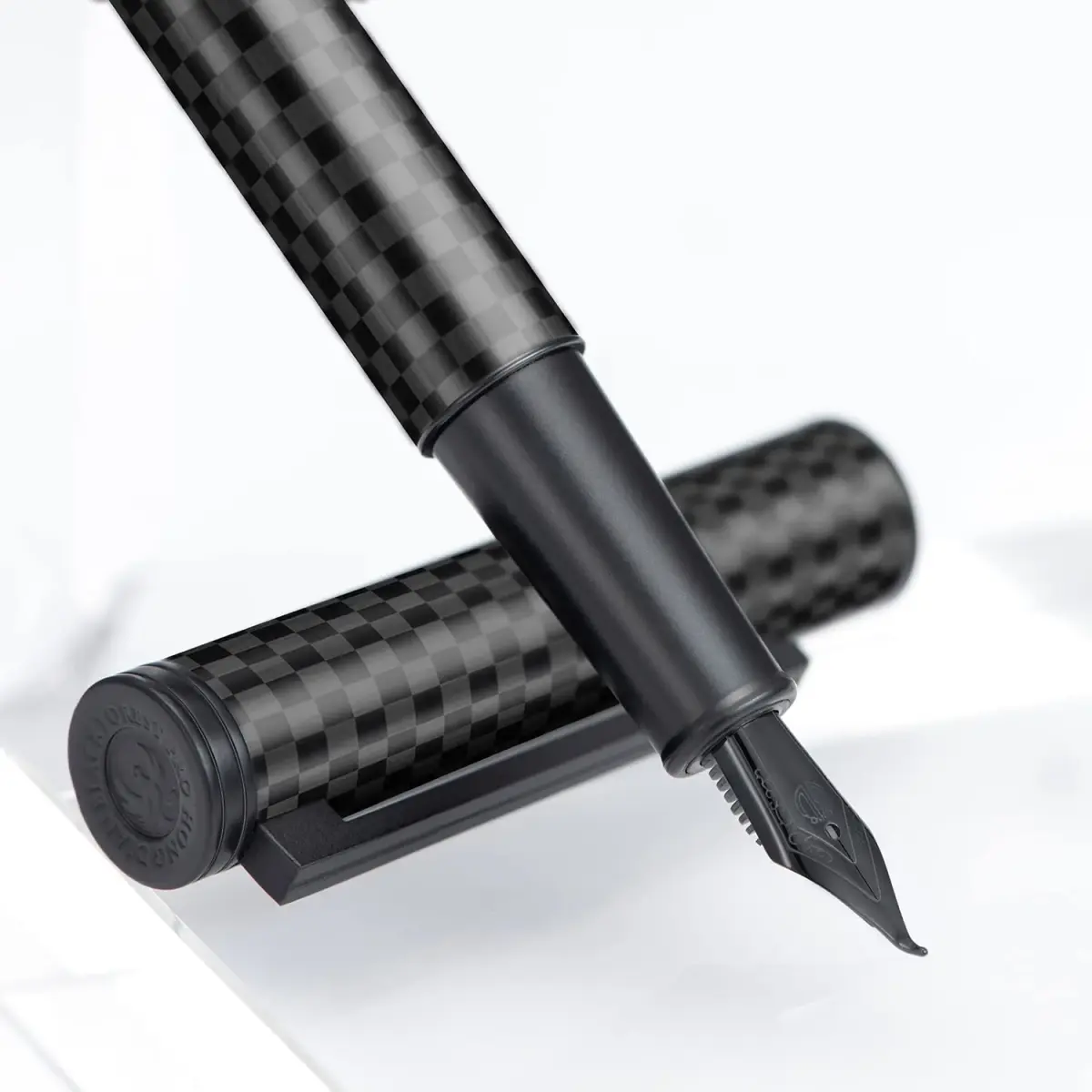 Asvine Black Carbon Fiber Fountain Pen, Bent Nib Fude Pen for Calligraphy Writing (Fine to Broad) with Converter and Metal Pen Box Set | Smooth Ink Flow - main product image