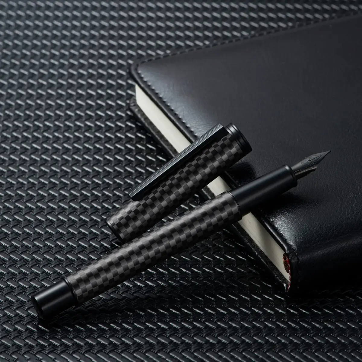 Asvine Black Carbon Fiber Fountain Pen, Bent Nib Fude Pen for Calligraphy Writing (Fine to Broad) with Converter and Metal Pen Box Set | Smooth Ink Flow - view 9