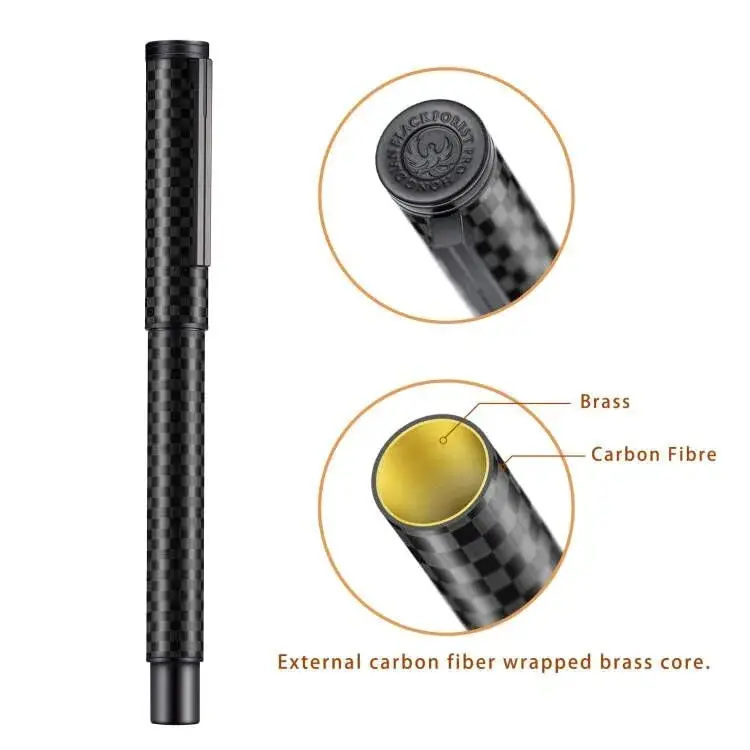 Asvine Black Carbon Fiber Fountain Pen, Bent Nib Fude Pen for Calligraphy Writing (Fine to Broad) with Converter and Metal Pen Box Set | Smooth Ink Flow - view 3