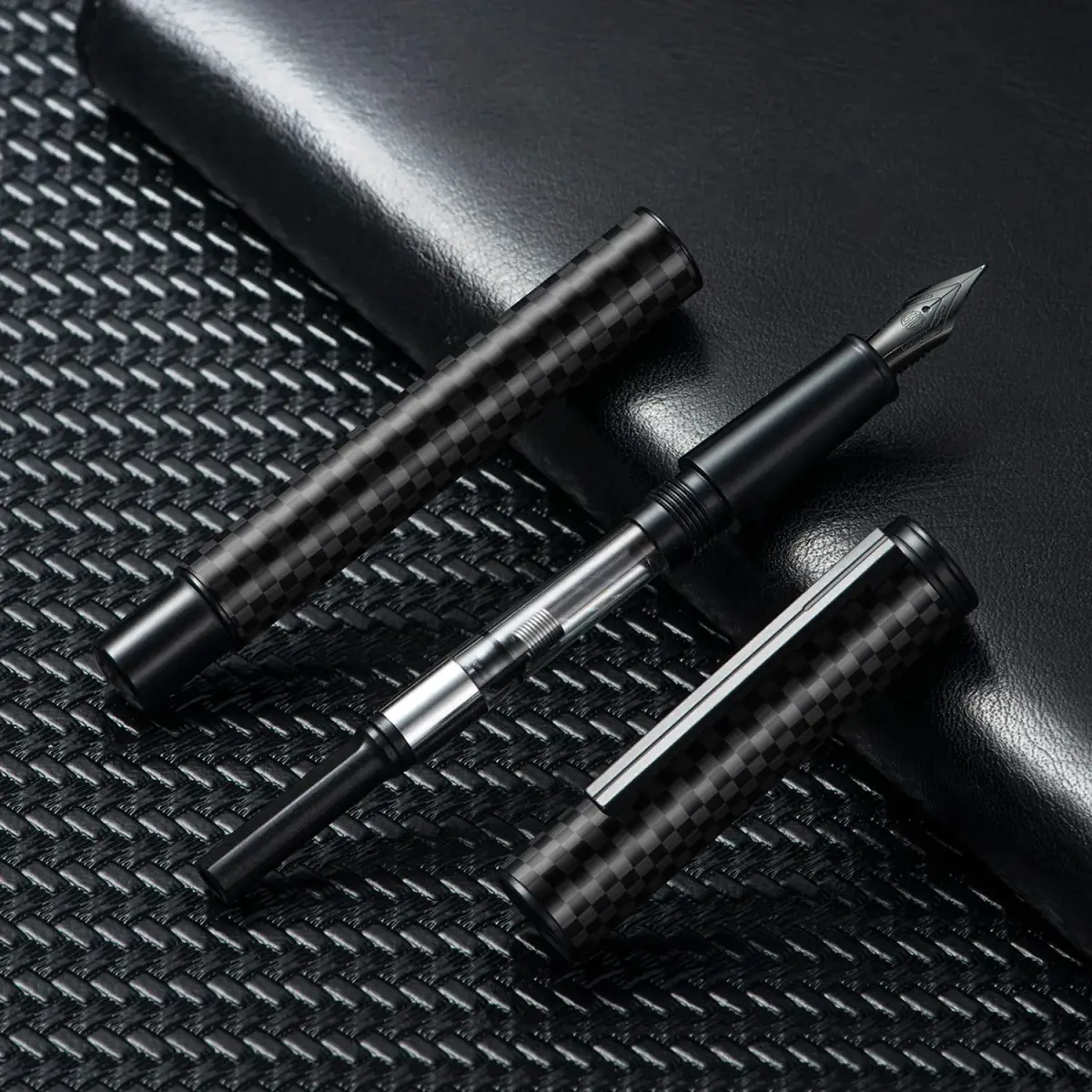 Asvine Black Carbon Fiber Fountain Pen, Bent Nib Fude Pen for Calligraphy Writing (Fine to Broad) with Converter and Metal Pen Box Set | Smooth Ink Flow - view 4