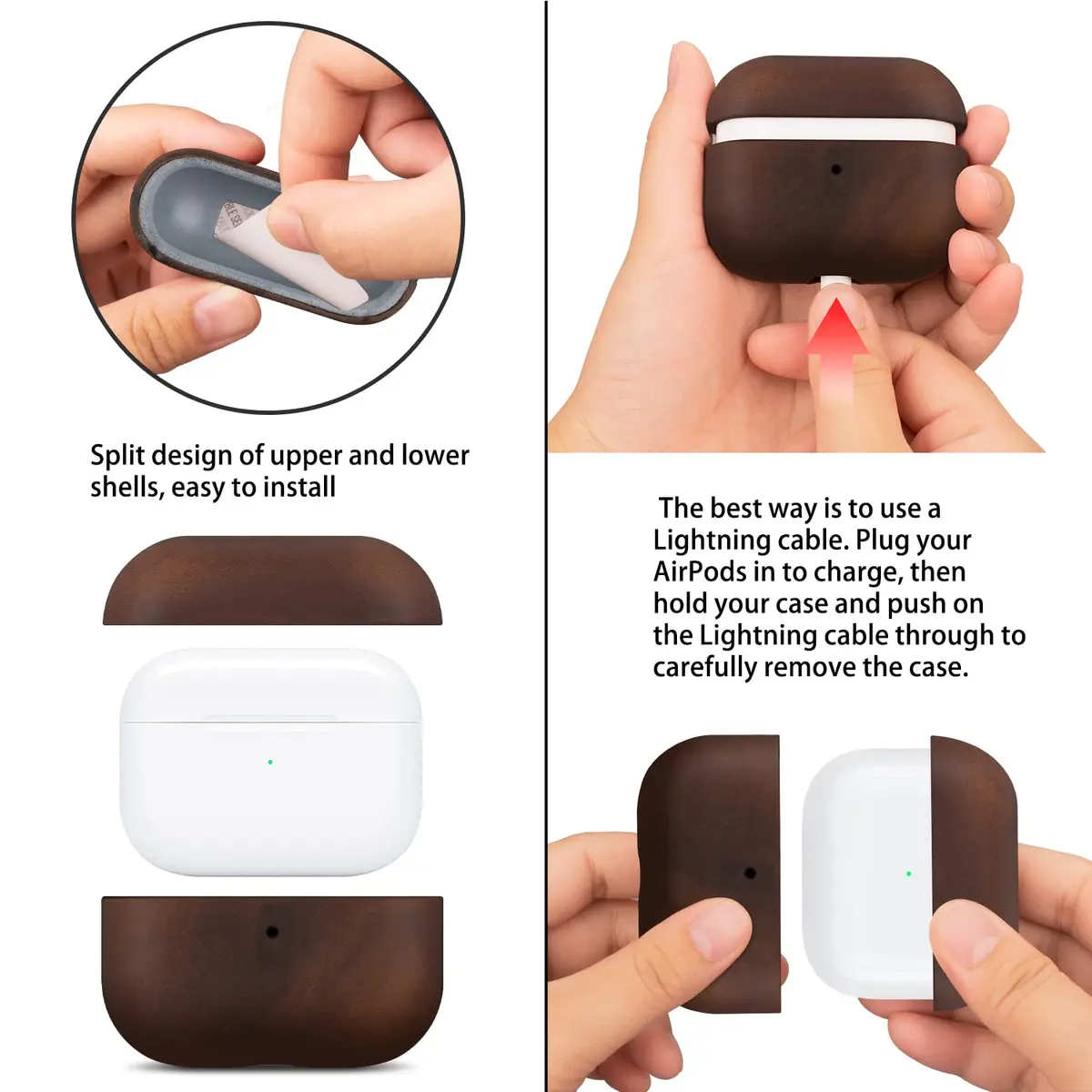 Maogoam Genuine Crazy Horse Leather Case Cover for Apple AirPods Pro 2/1 | Vintage Patina, Precise Fit, Wireless Compatible - view 4