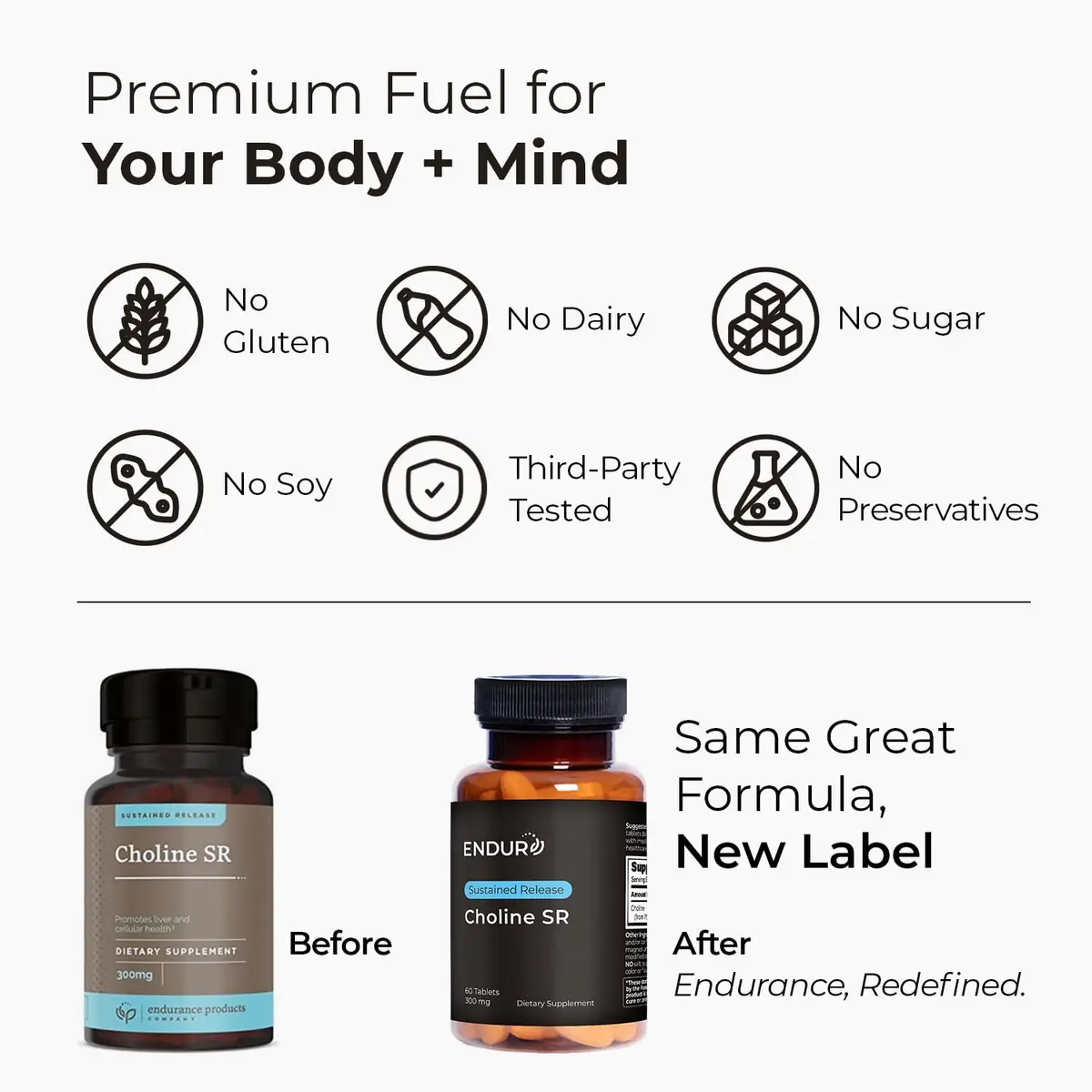 Endurance Products ENDUR Choline L(+) Bitartrate 300mg | Sustained Release, 60 Tablets for Brain & Liver Support - view 3