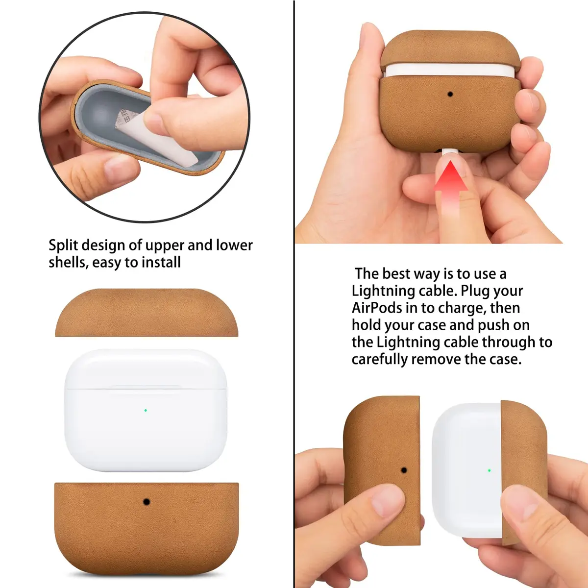 maogoam Crazy Horse Leather Case Cover for AirPods Pro 2/1 | Vintage Full-Grain Leather, MagSafe Compatible - view 4