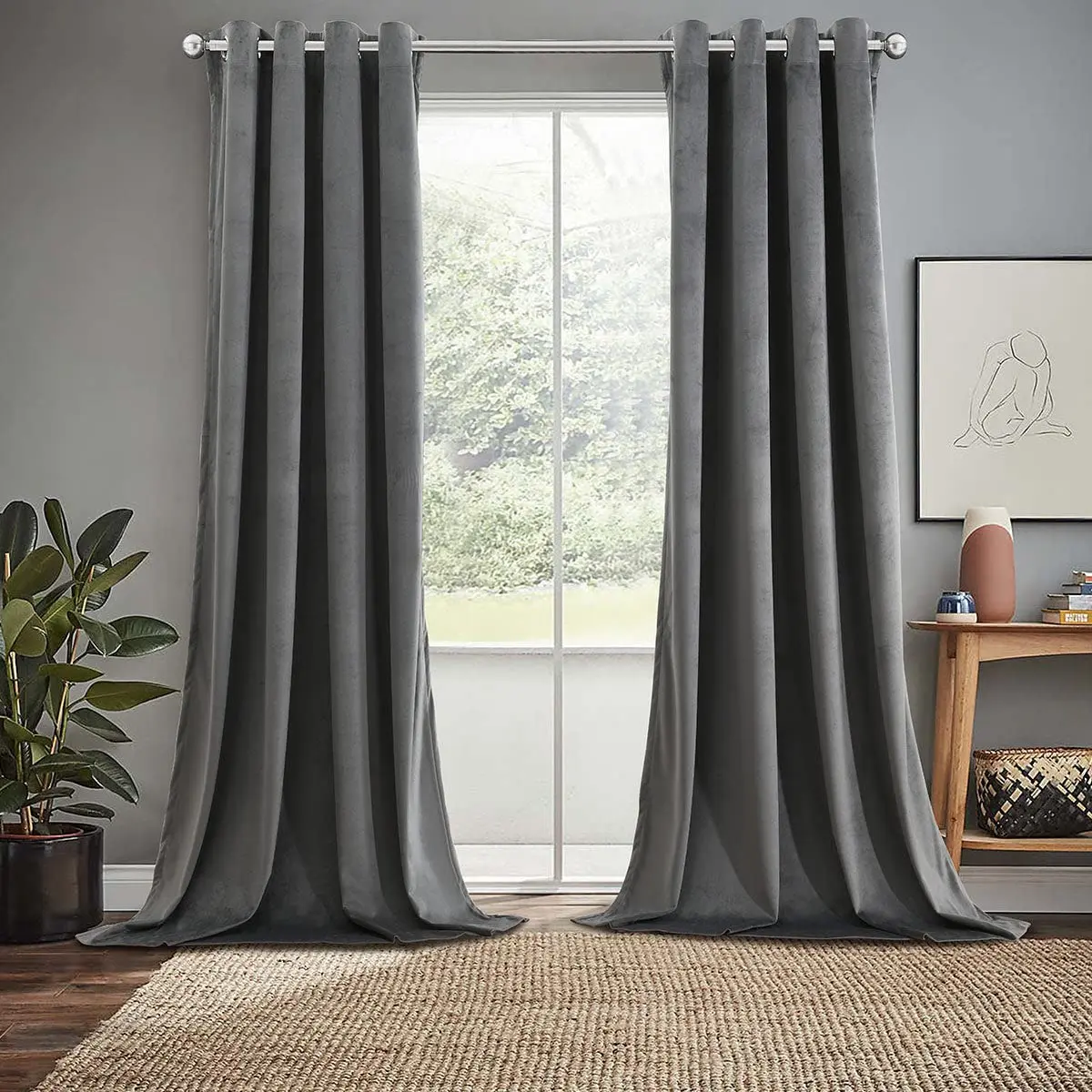 Royal Hotel Velvet Blackout Curtain Panels 52"W x 84"L | Heavyweight Soft Velvet, Grommet Top, Set of 2, Gray - main product image