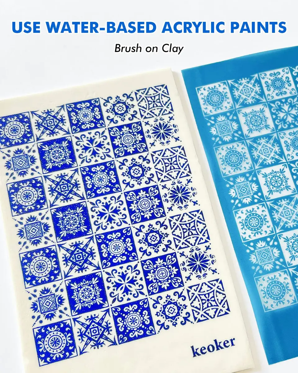 Keoker 3PCS Tile Silk Screen Stencils for Polymer Clay | Tile Pattern Polymer Clay Stencil (70-120 chars) - view 3