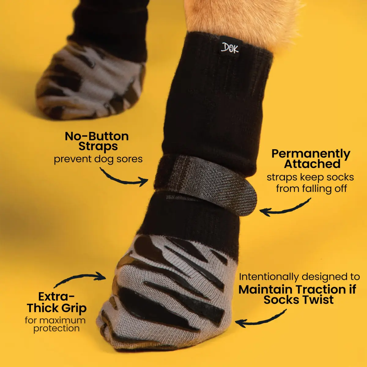DOK TigerToes Large Non-Slip Dog Socks - Classic Grey 4-Pack for Hardwood Floors - view 3