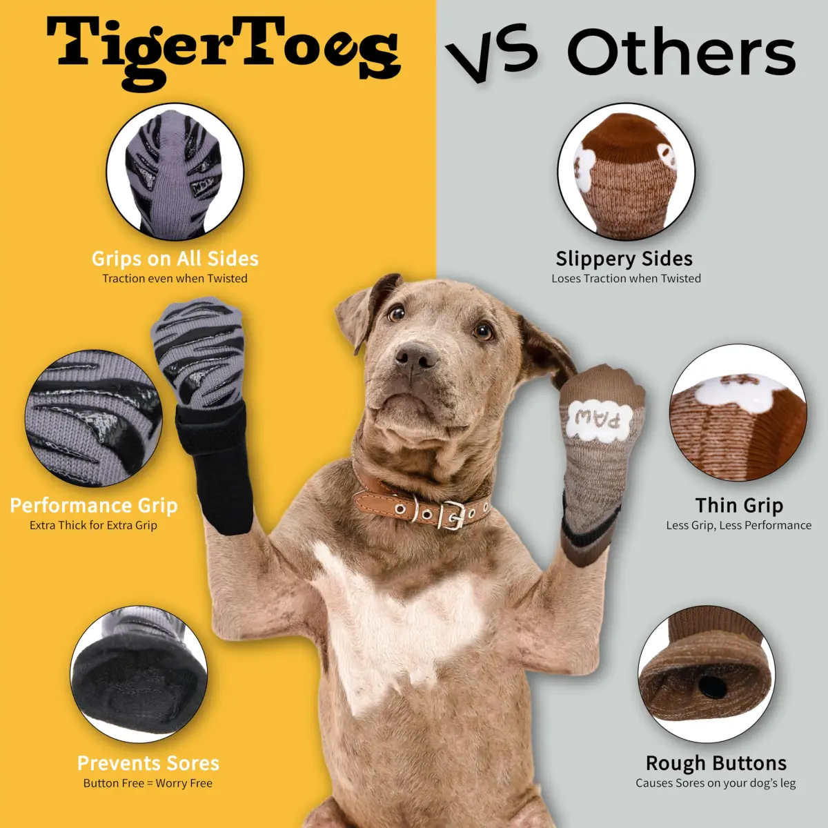 DOK TigerToes Premium Non-Slip Dog Socks Small | 4-Pack Grip for Hardwood Floors - view 4