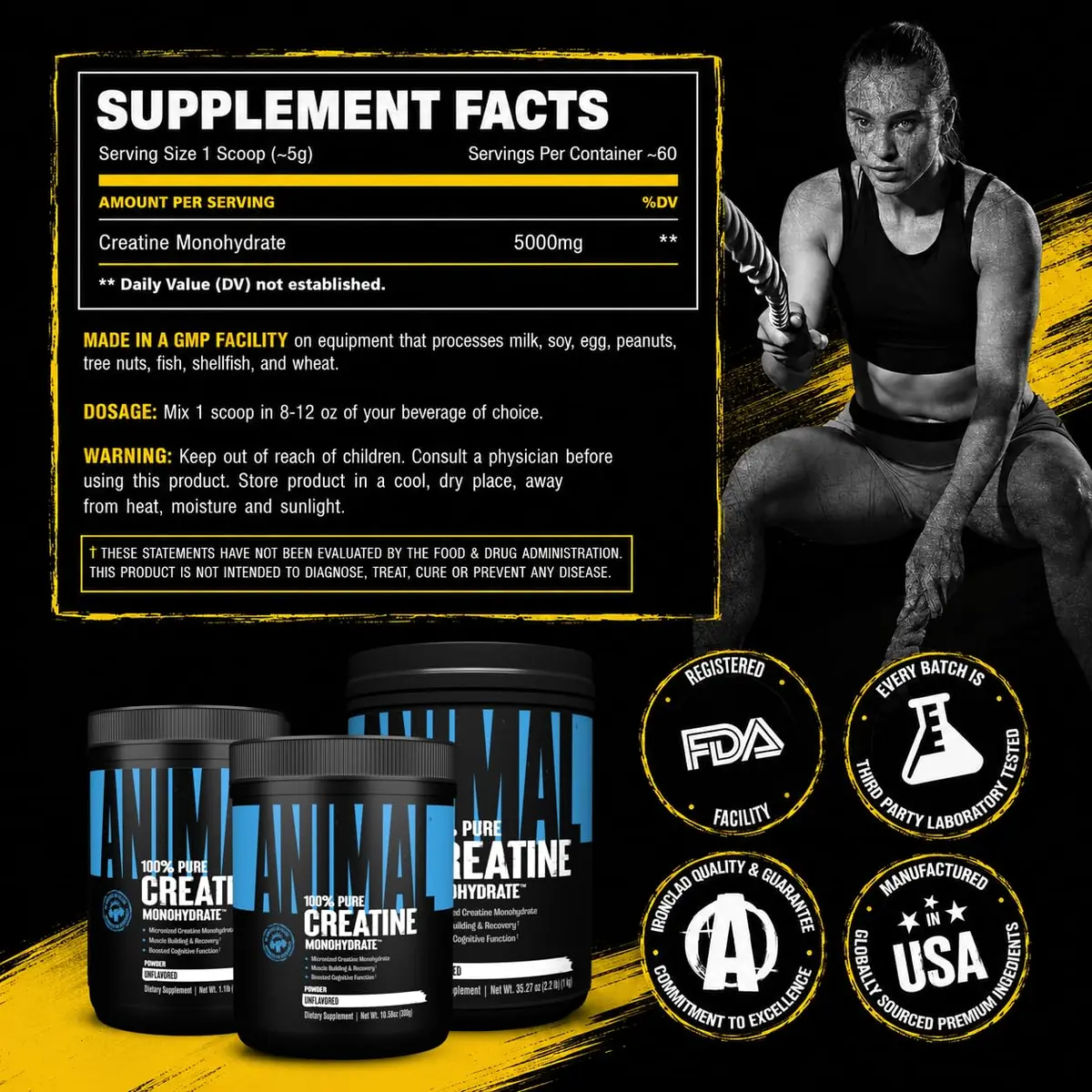 Animal Creatine Monohydrate Powder for Men & Women | Unflavored 300g | Supports Muscle & Brain Energy - view 8