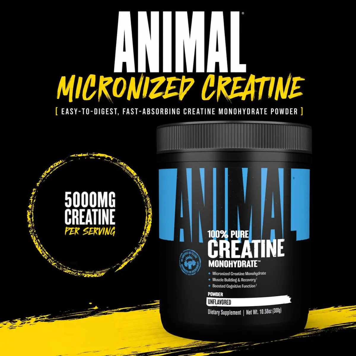 Animal Creatine Monohydrate Powder for Men & Women | Unflavored 300g | Supports Muscle & Brain Energy - view 2
