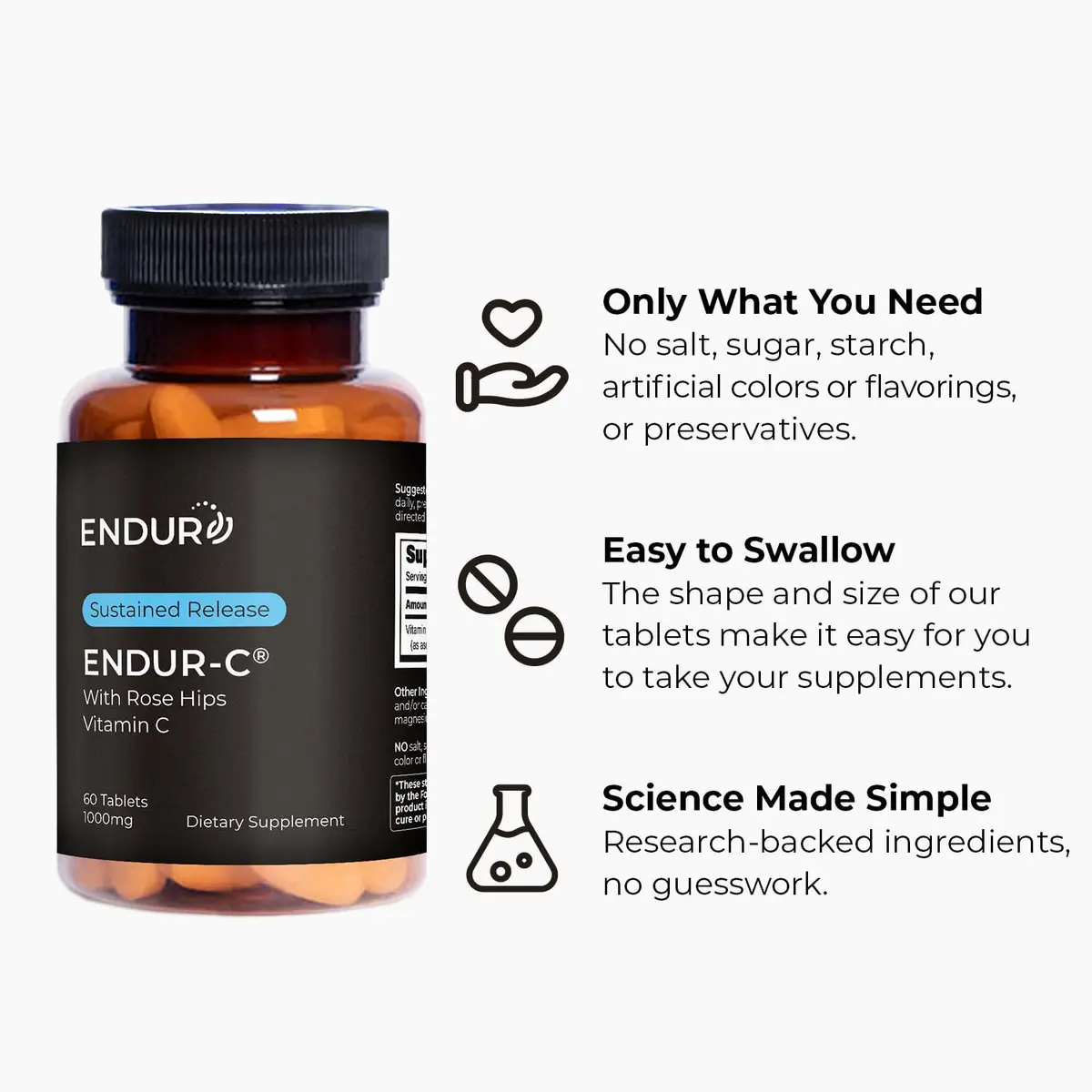 Endurance Products Sustained Release Vitamin C 1000mg with Rose Hips | Supports Immunity & Skin - view 5