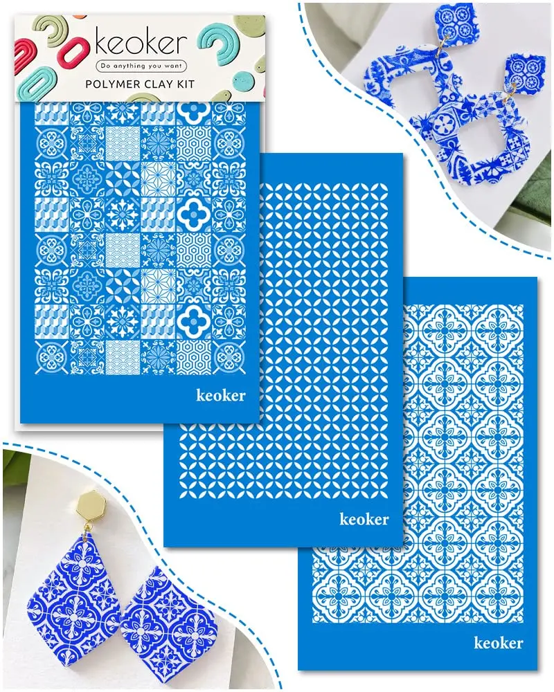 Keoker Silk Screen Stencils for Polymer Clay 3PCS Tile Pattern | Reusable Water-Based Acrylic - main product image