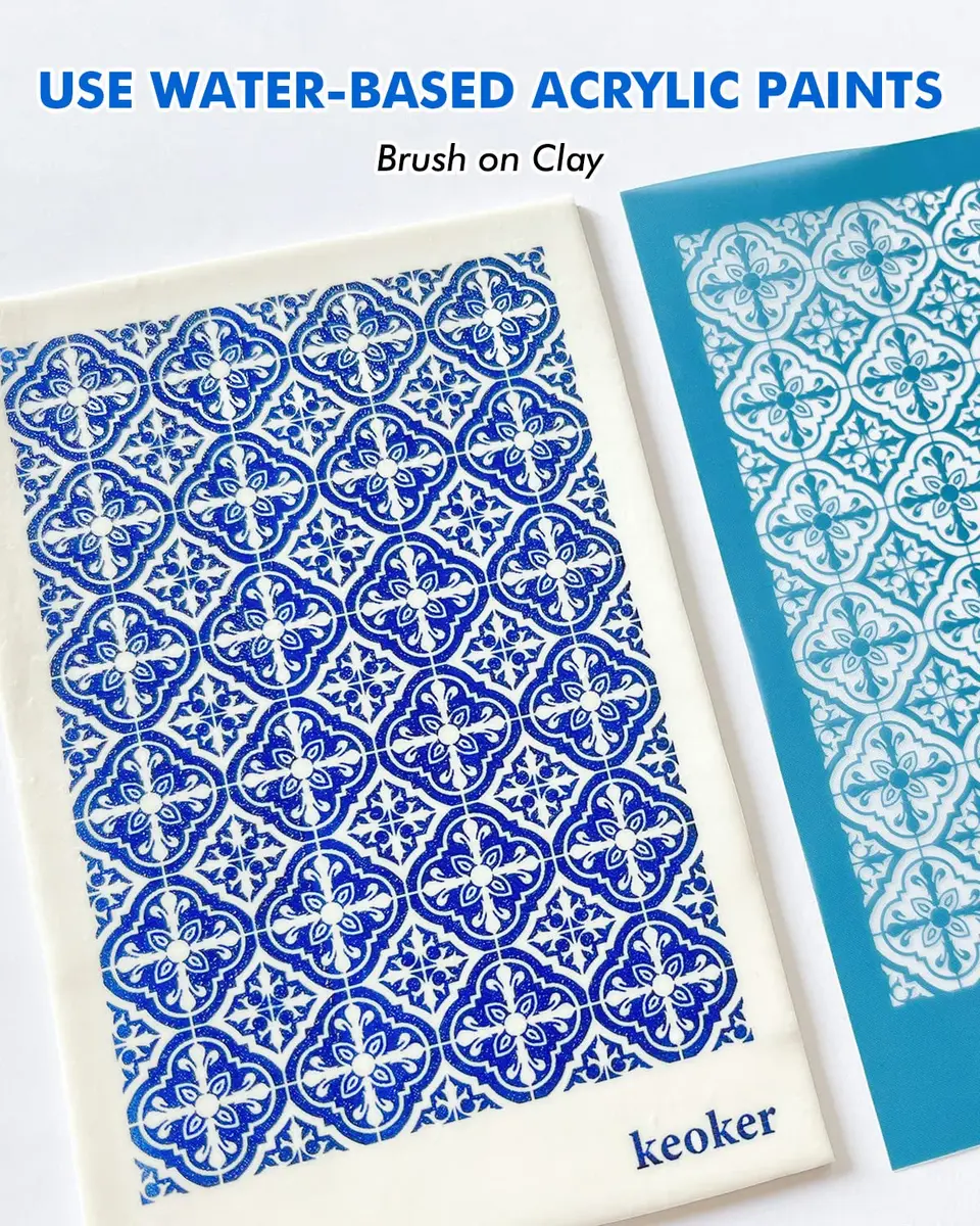 Keoker Silk Screen Stencils for Polymer Clay 3PCS Tile Pattern | Reusable Water-Based Acrylic - view 5