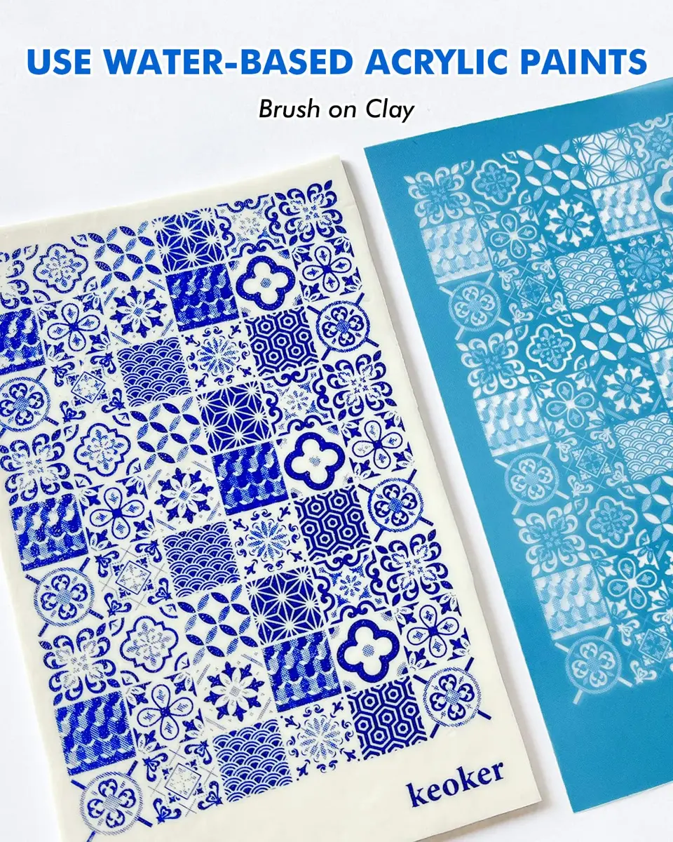 Keoker Silk Screen Stencils for Polymer Clay 3PCS Tile Pattern | Reusable Water-Based Acrylic - view 3